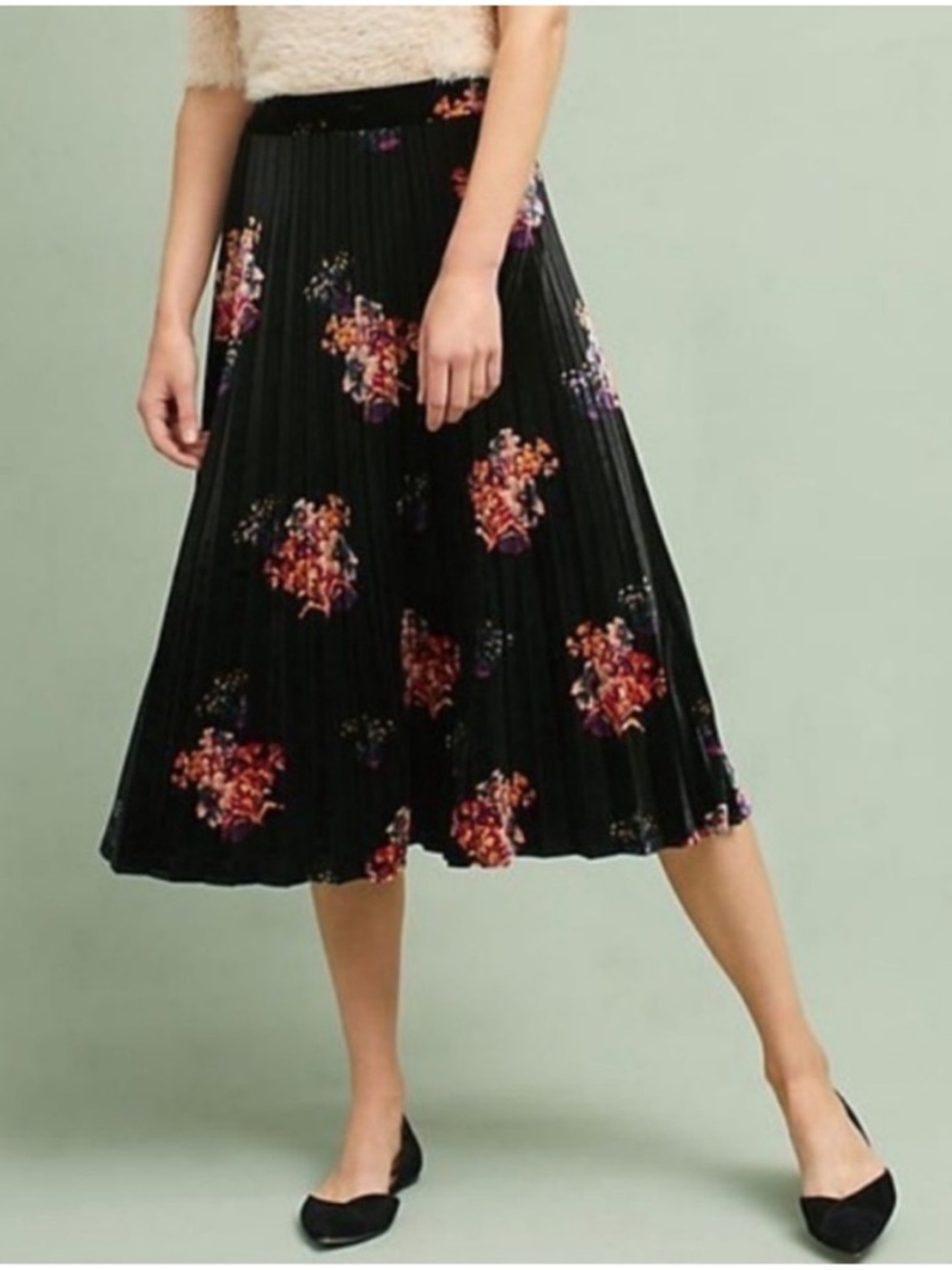 MAEVE by ANTHROPOLOGIE | Floral Velvet Pleated Skirt - size small
